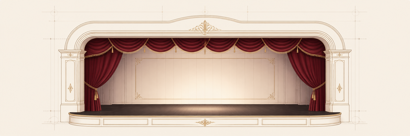 Boceto horizontal de escenario teatral